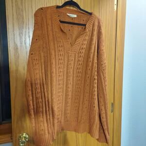 Haptics From The Top Cable Knit Knotched Neckline Sweater In Rust 3x plus